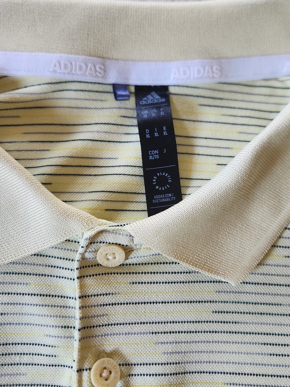 adidas Men’s Pale Yellow Striped Polo Shirt Size XL - Picture 9 of 10